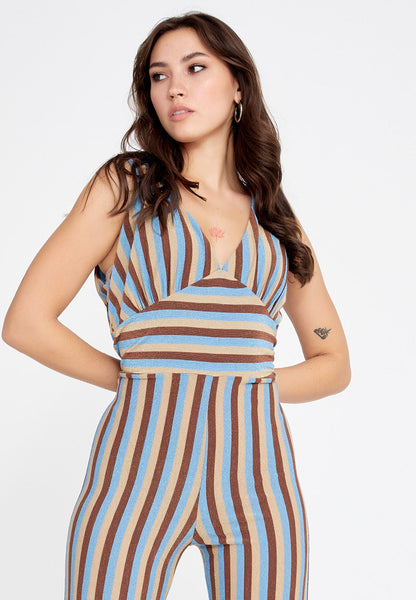 Sleeveless Striped Casual Jumpsuit