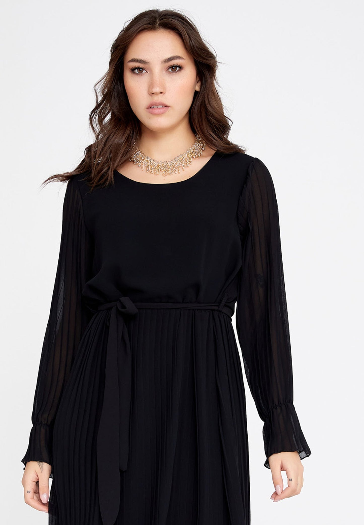 Long-Sleeve Chiffon Mini Dress