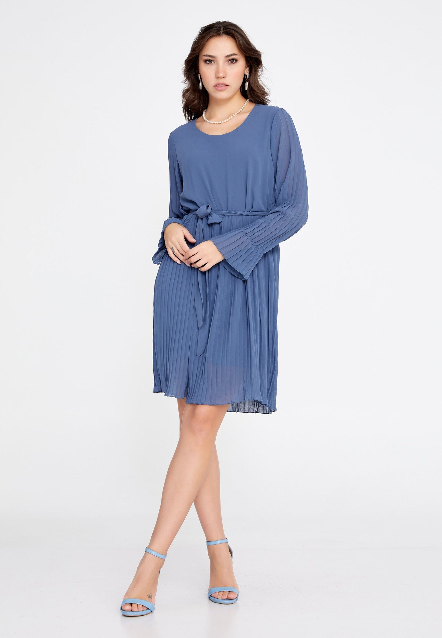 Long-Sleeve Chiffon Mini Dress