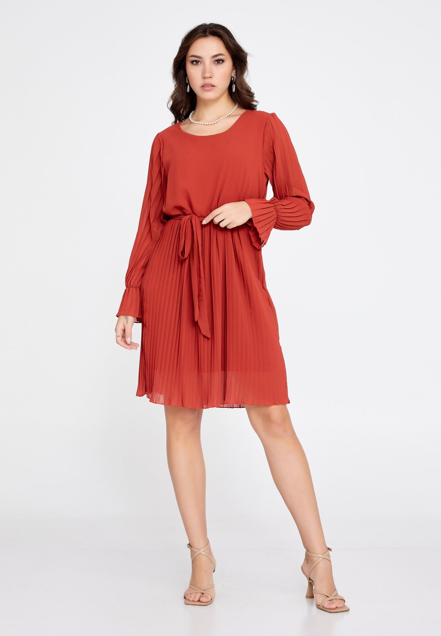 Long-Sleeve Chiffon Mini Dress