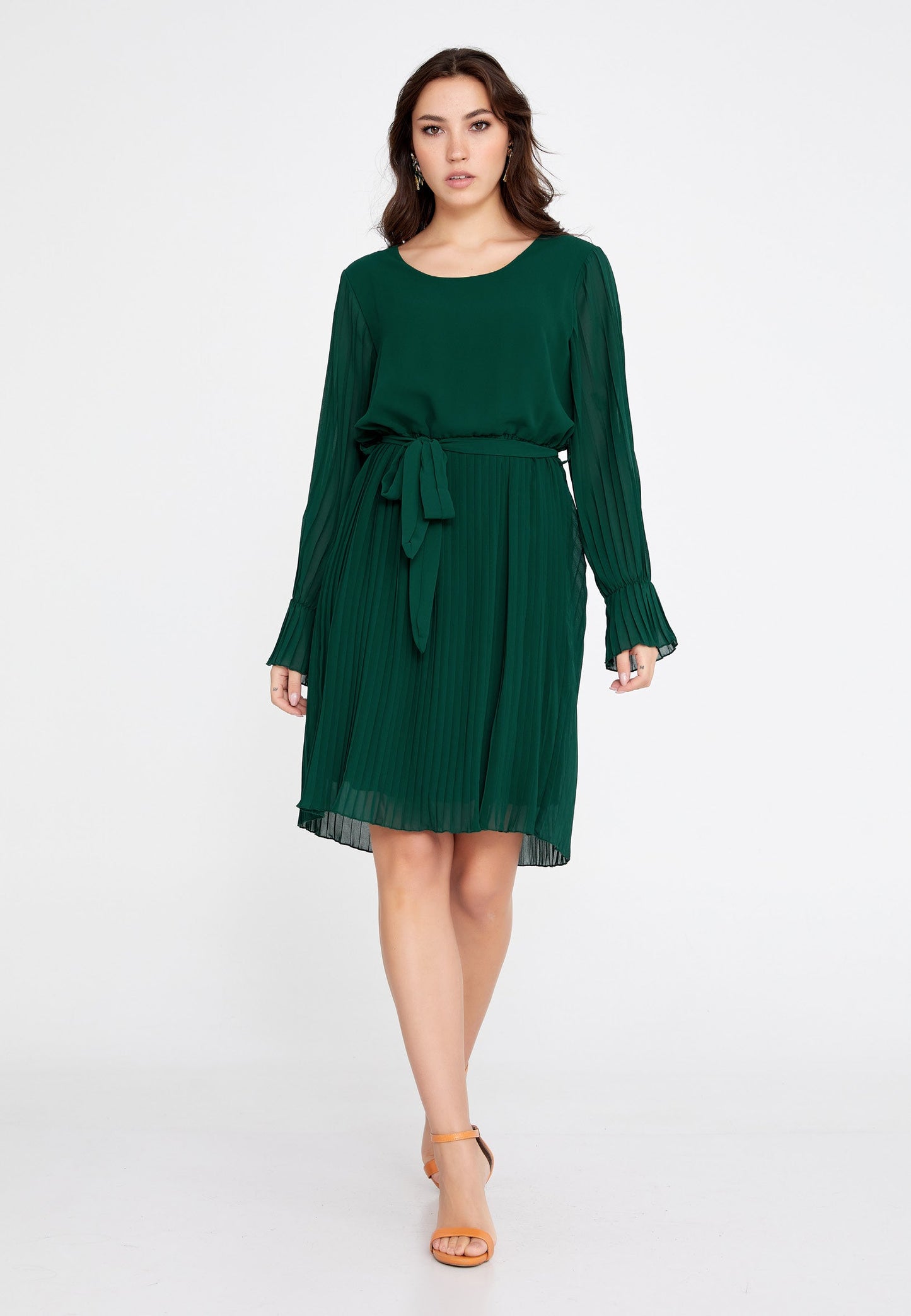 Long-Sleeve Chiffon Mini Dress