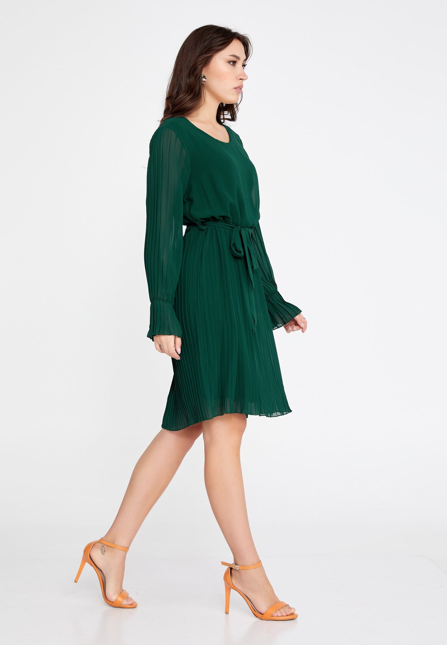 Long-Sleeve Chiffon Mini Dress