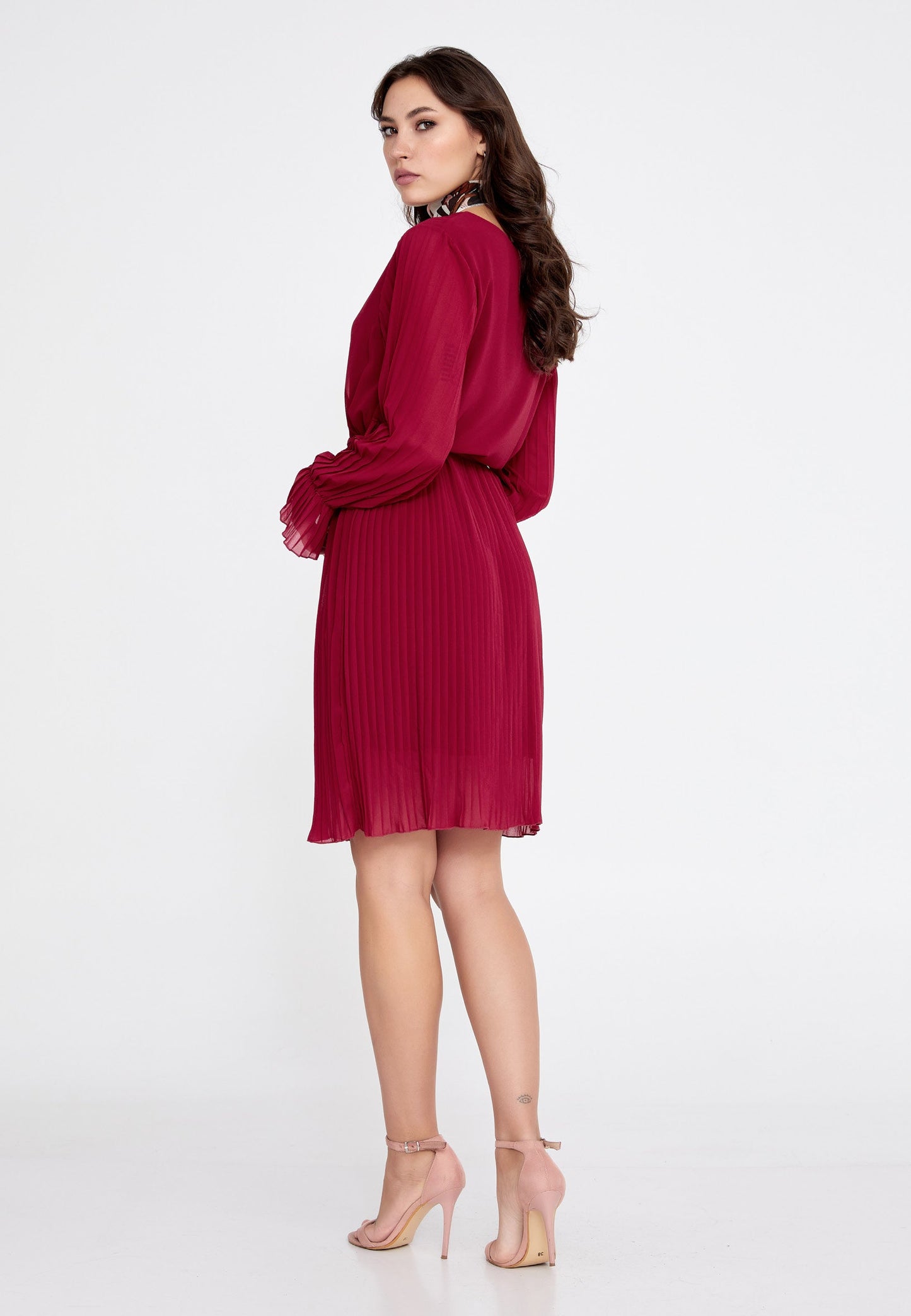 Long-Sleeve Chiffon Mini Dress