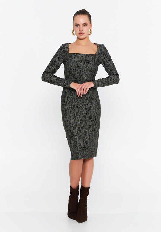 Long Sleeve Midi Straight-Cut Casual Dress