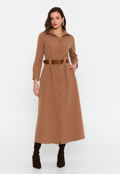 Midi-Length Column Dress with Long Sleeves