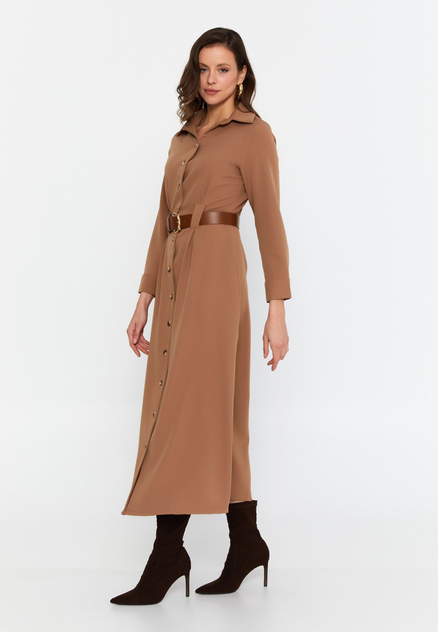 Midi-Length Column Dress with Long Sleeves