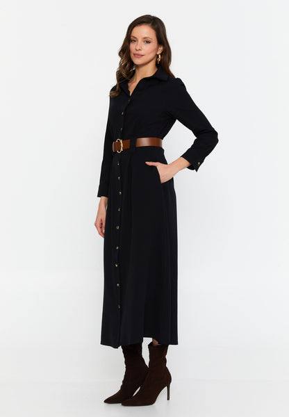 Midi-Length Column Dress with Long Sleeves