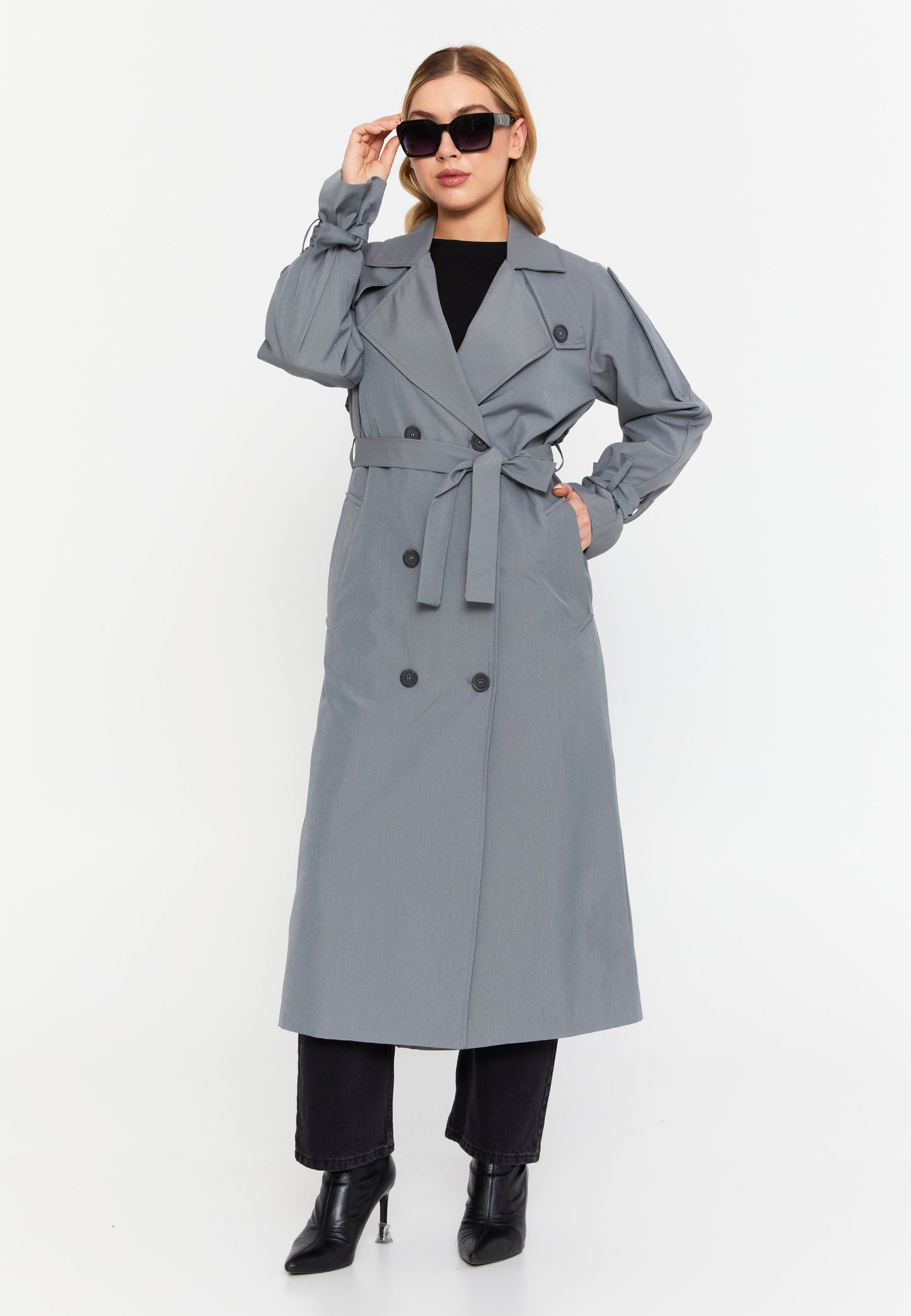 Long Sleeve Belted Trench Coat