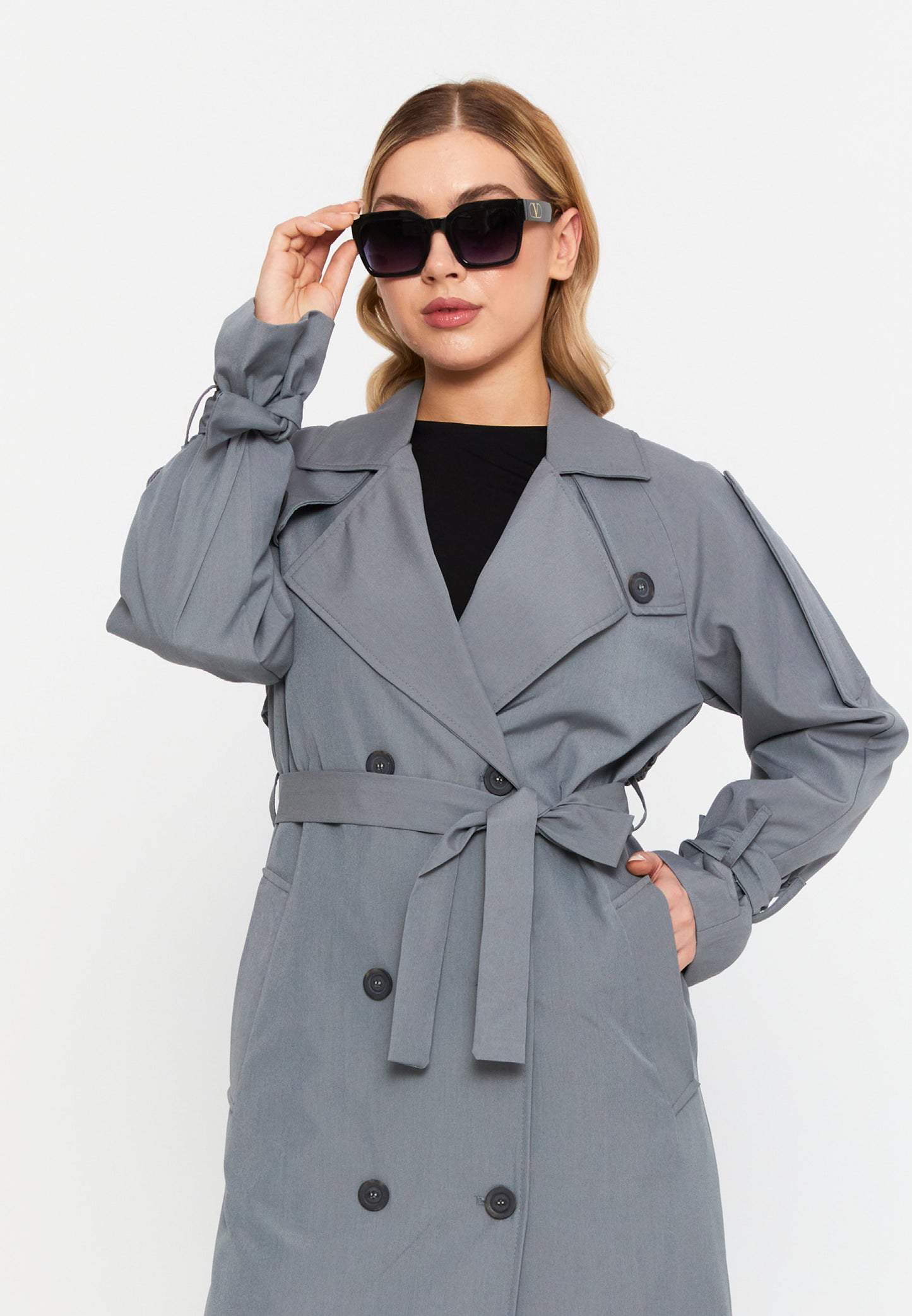 Long Sleeve Belted Trench Coat