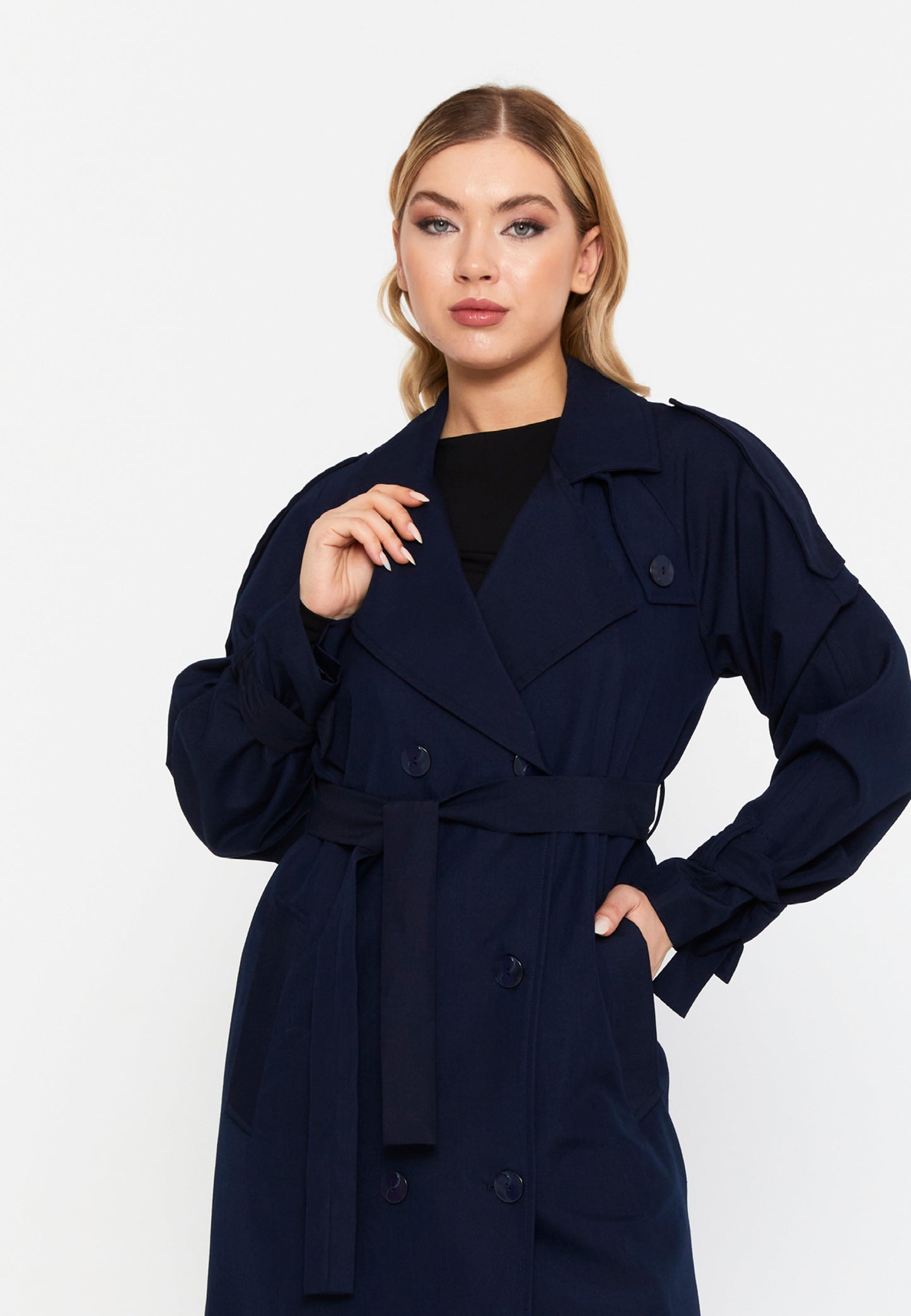 Long Sleeve Belted Trench Coat