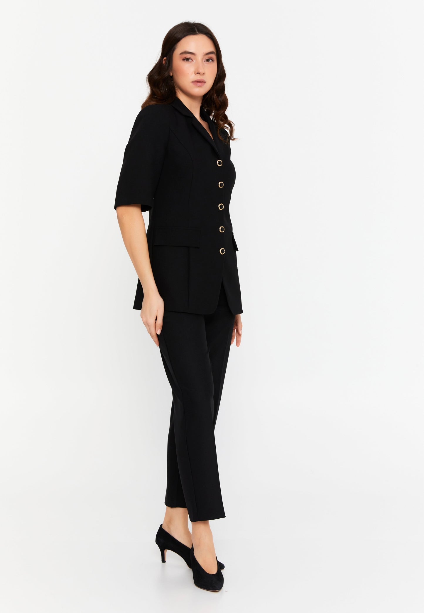 Mid-Length Polyester Plain-Hued Jacket