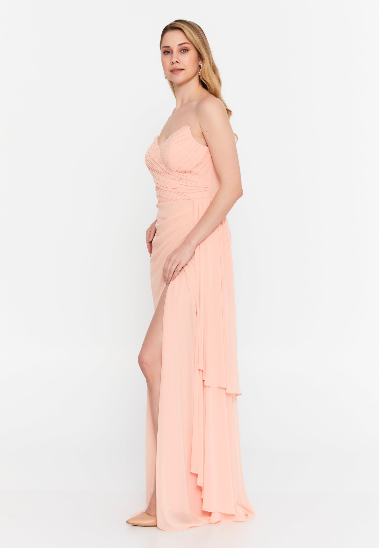 Strapless Chiffon Maxi Column Dress