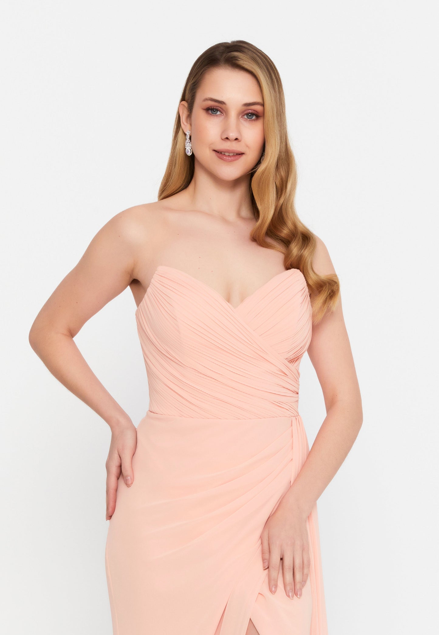 Strapless Chiffon Maxi Column Dress