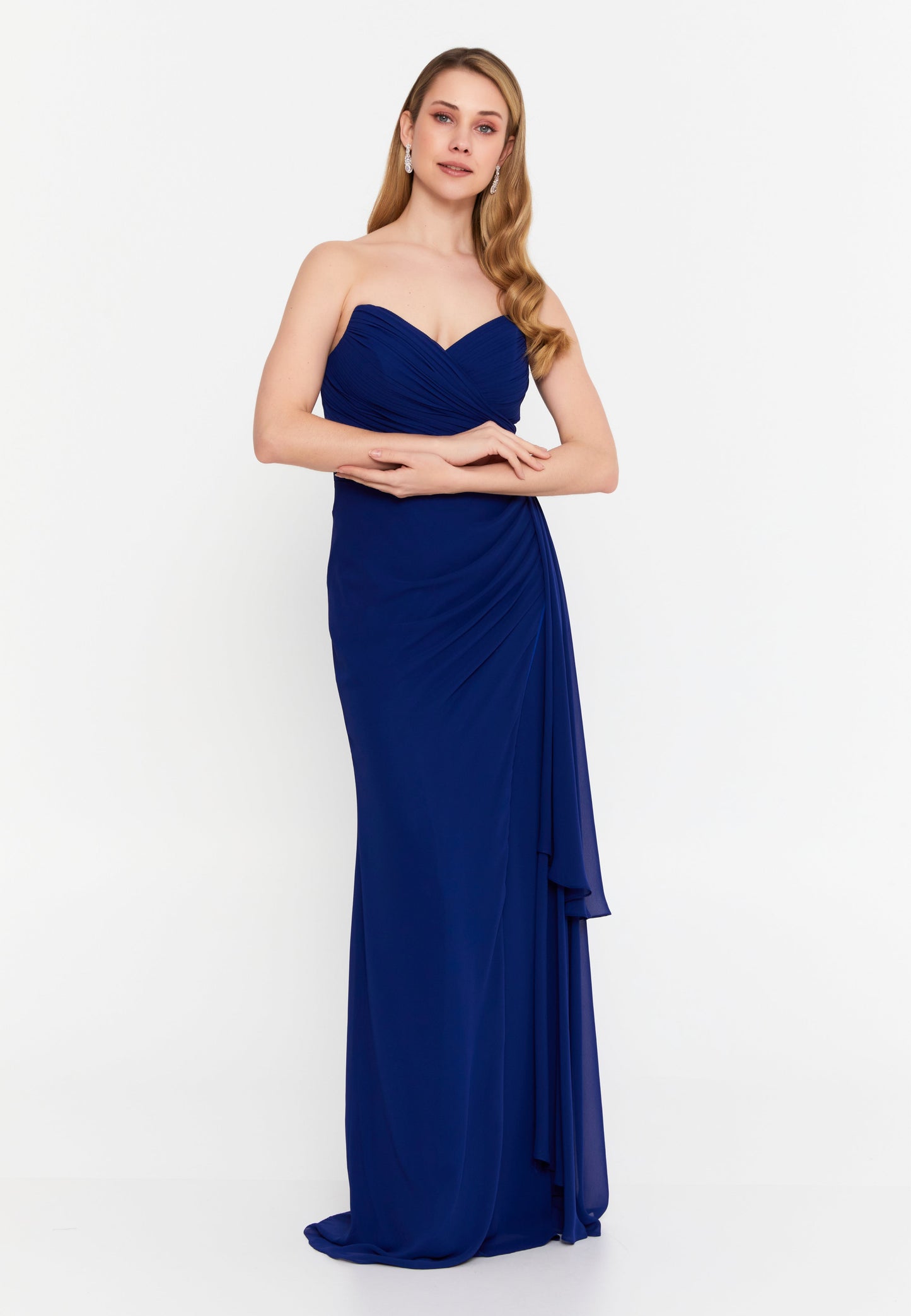 Strapless Chiffon Maxi Column Dress