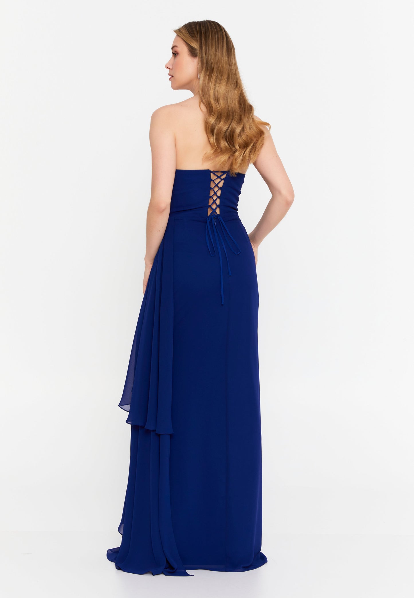 Strapless Chiffon Maxi Column Dress