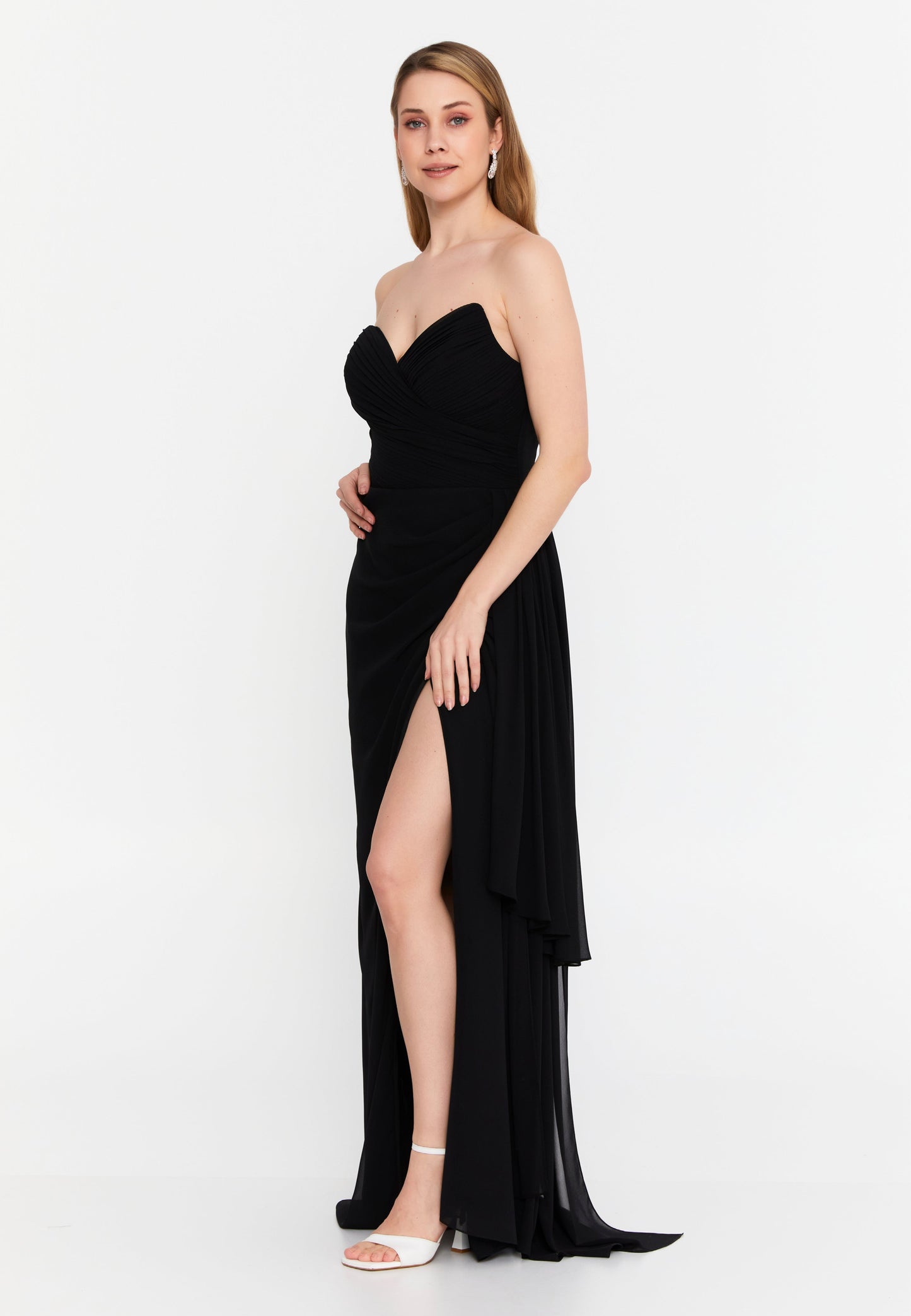 Strapless Chiffon Maxi Column Dress