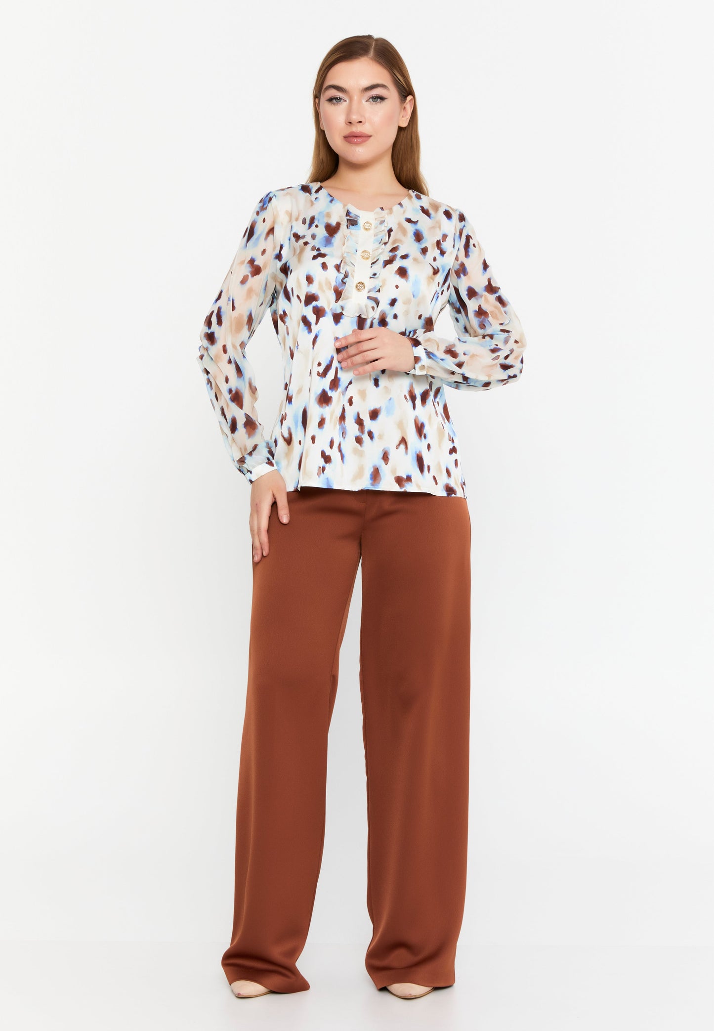 Classic Long Sleeve Printed Blouse