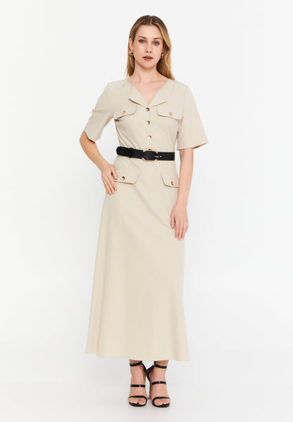 Long-Sleeve Polyester Maxi Dress