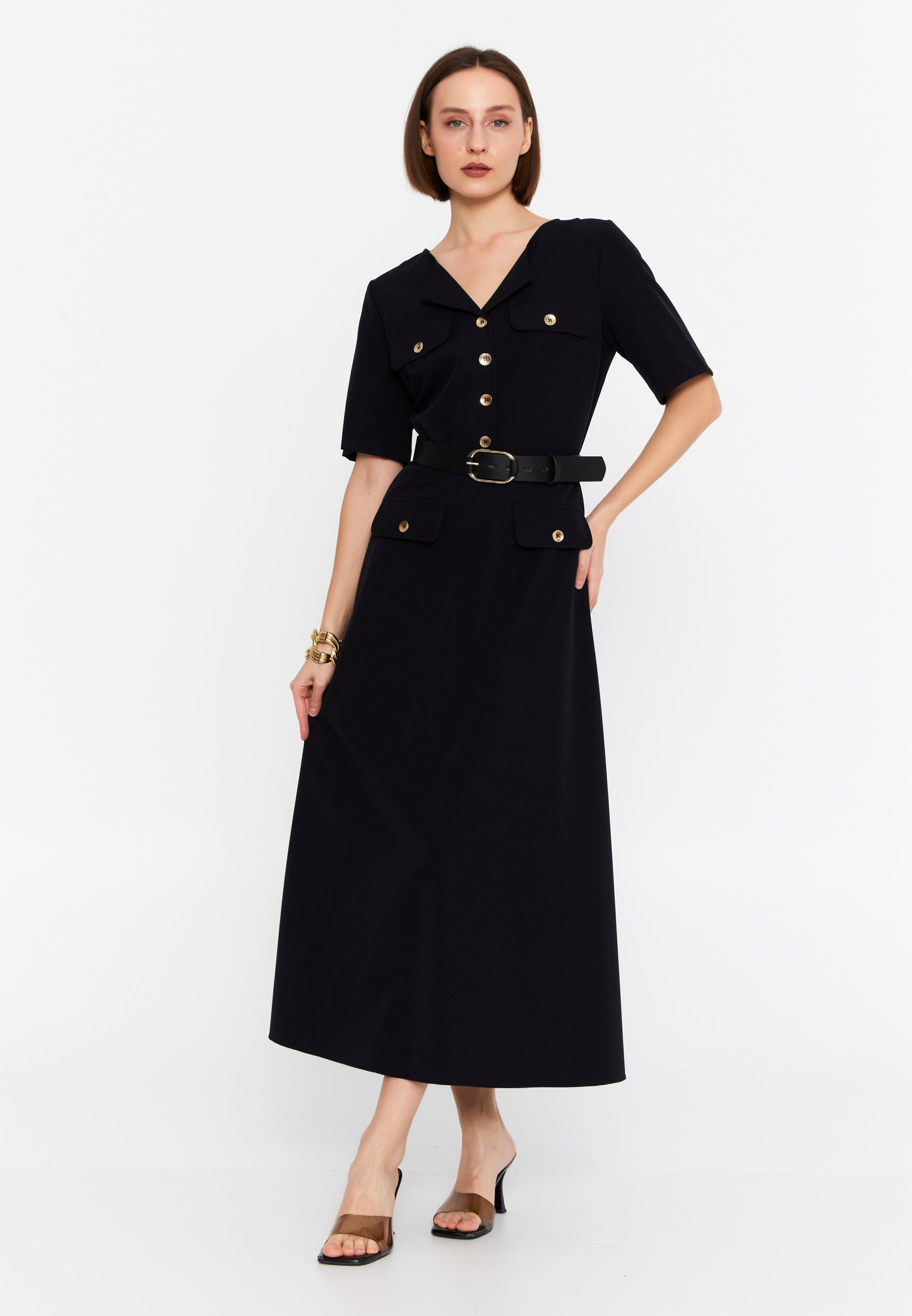 Long-Sleeve Polyester Maxi Dress