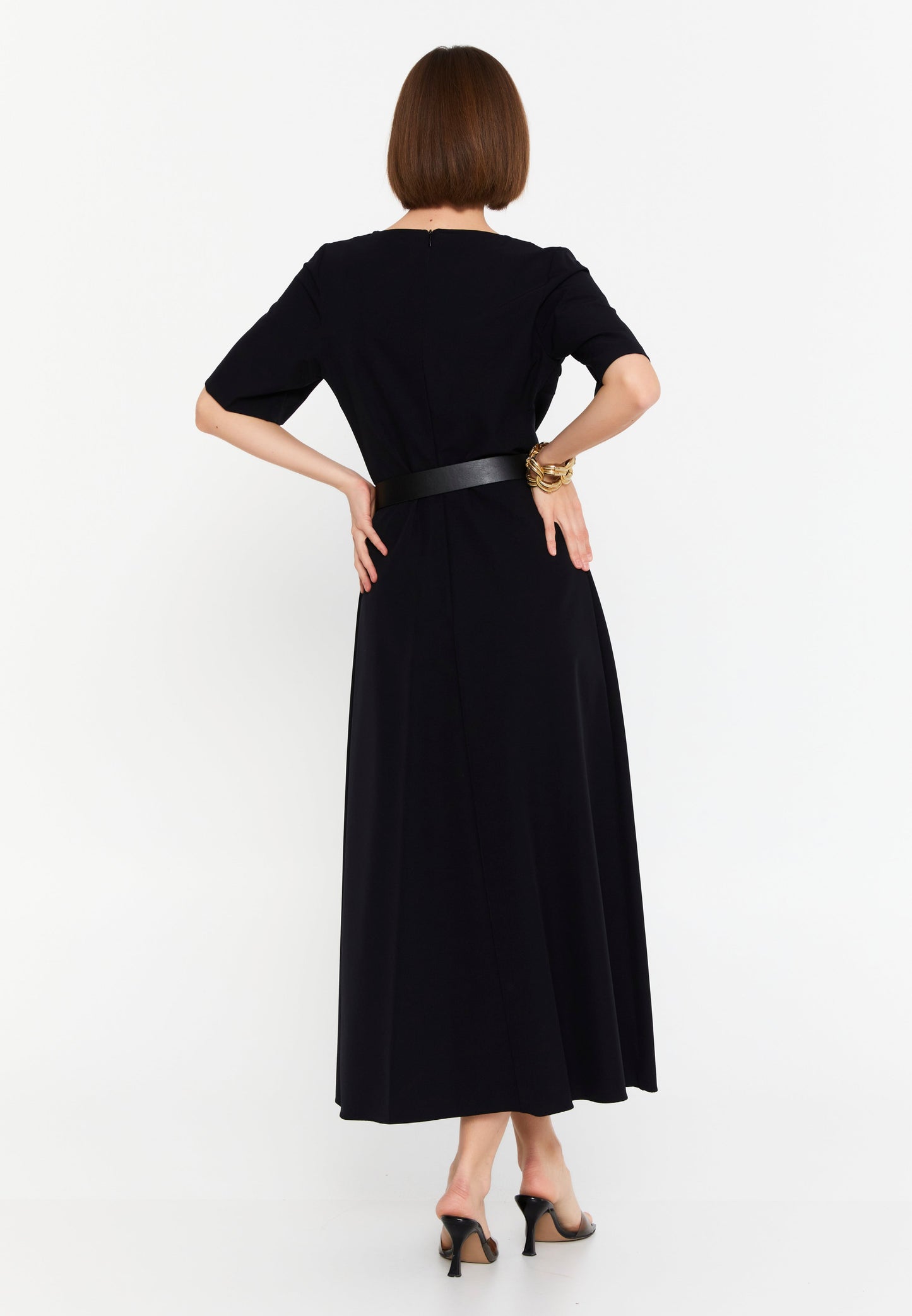 Long-Sleeve Polyester Maxi Dress