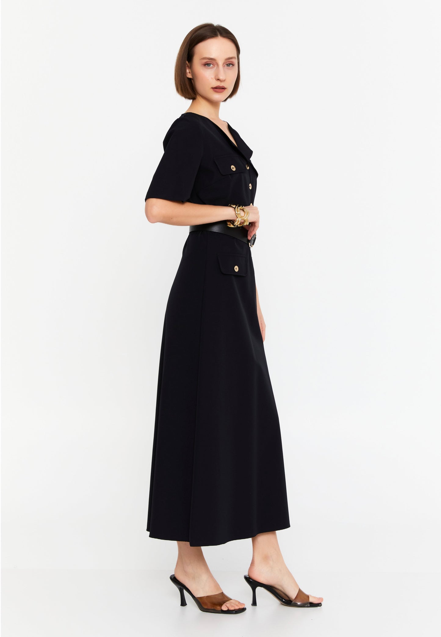 Long-Sleeve Polyester Maxi Dress