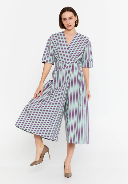 Short Sleeve Striped Casual Jumpsuit