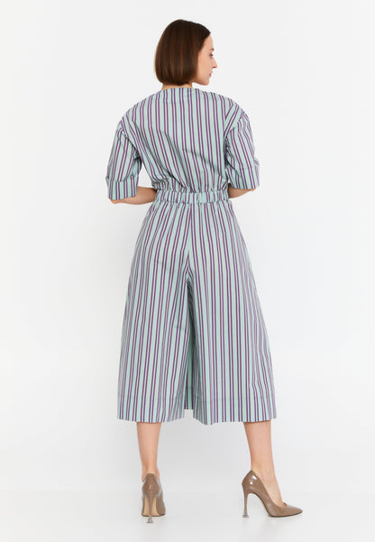 Short Sleeve Striped Casual Jumpsuit