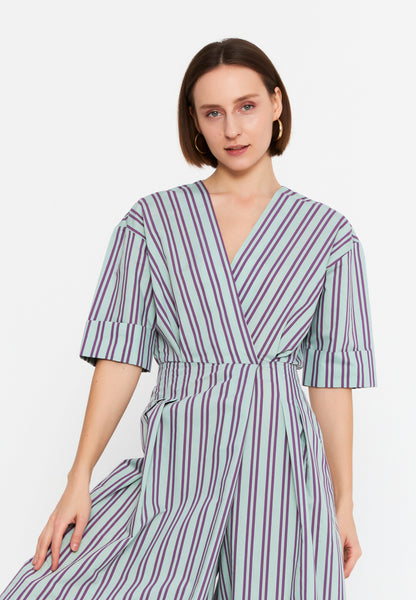 Short Sleeve Striped Casual Jumpsuit