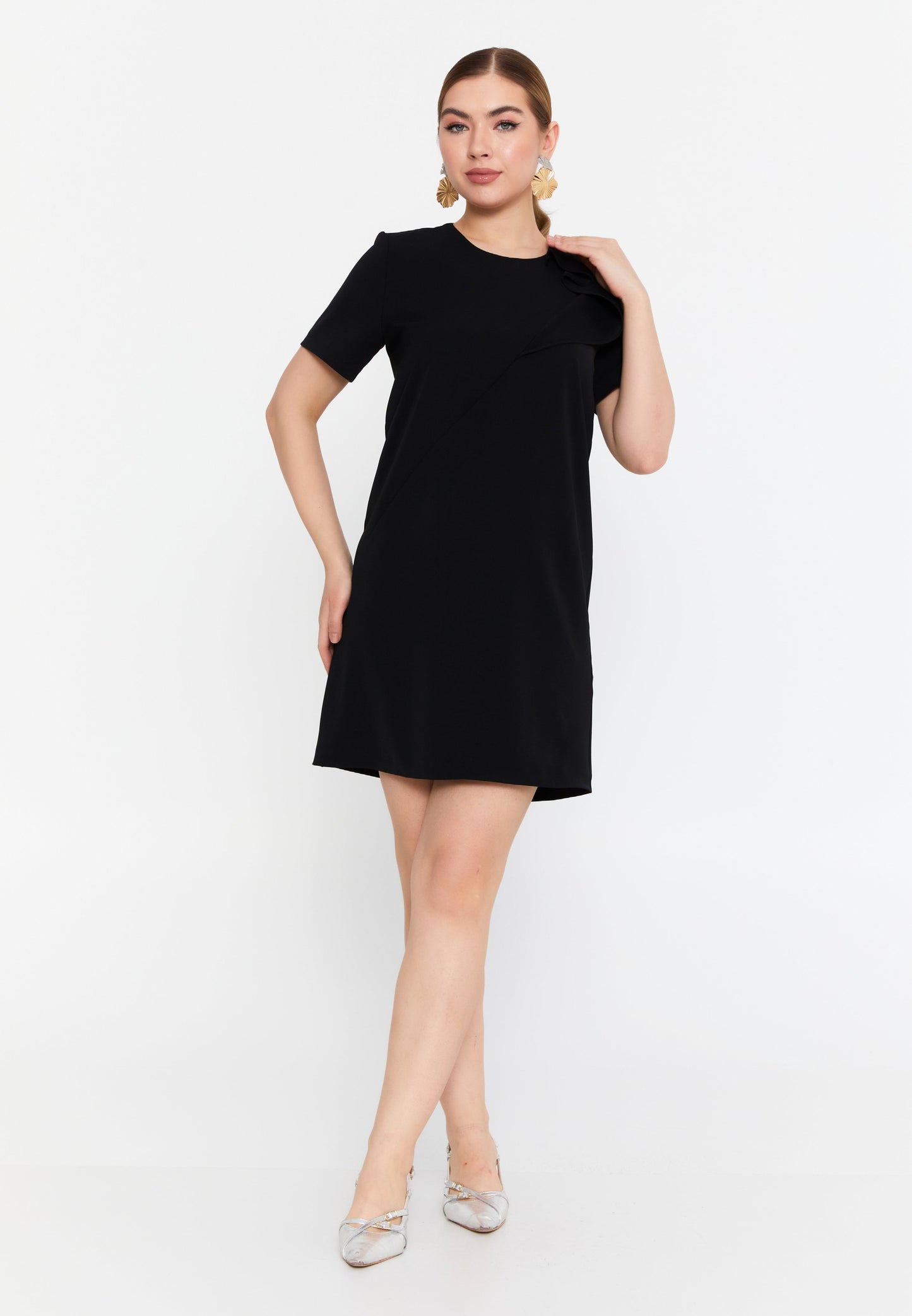 Short Sleeve Mini-Length Column Dress