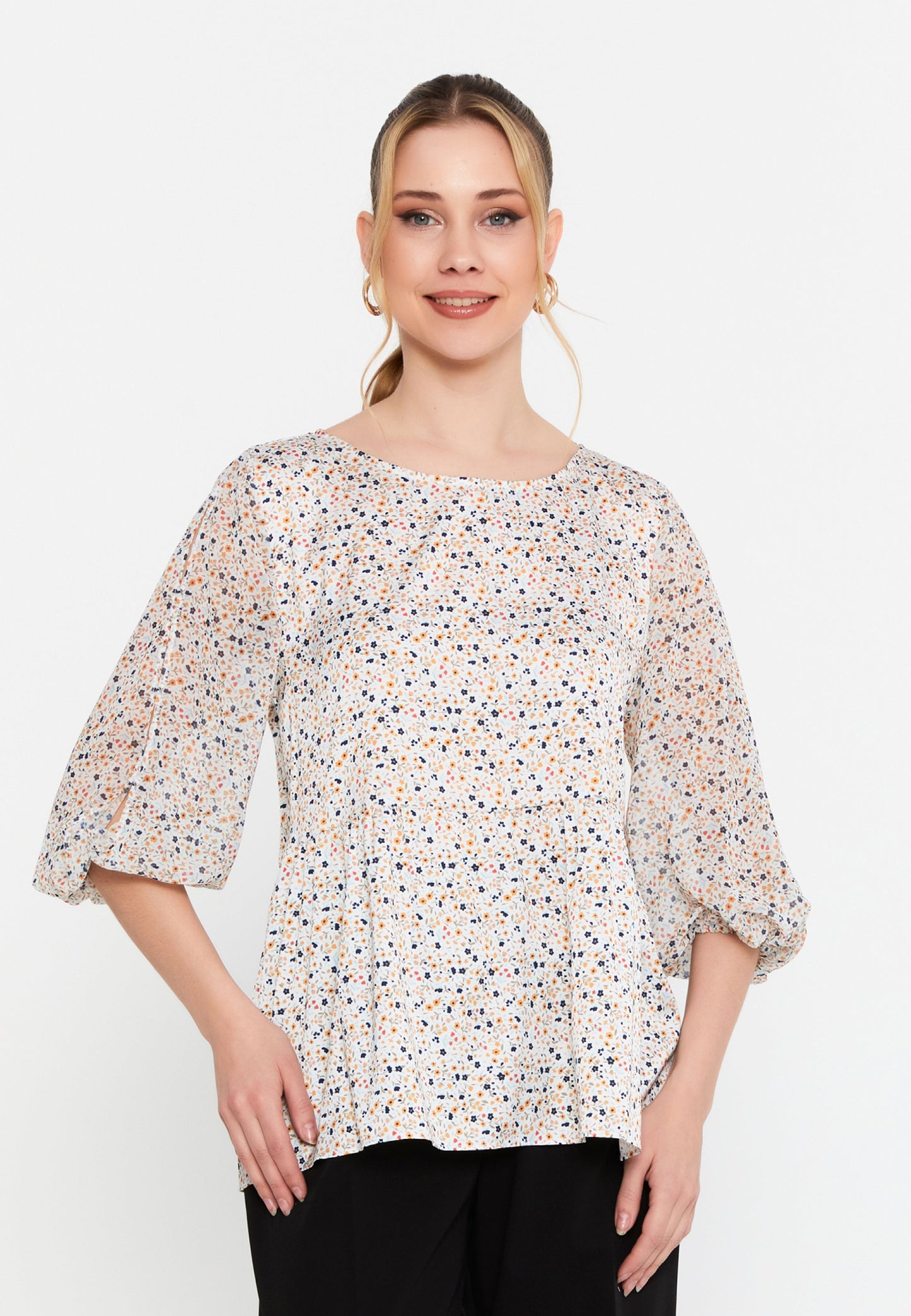 Long Sleeve Floral Print Blouse