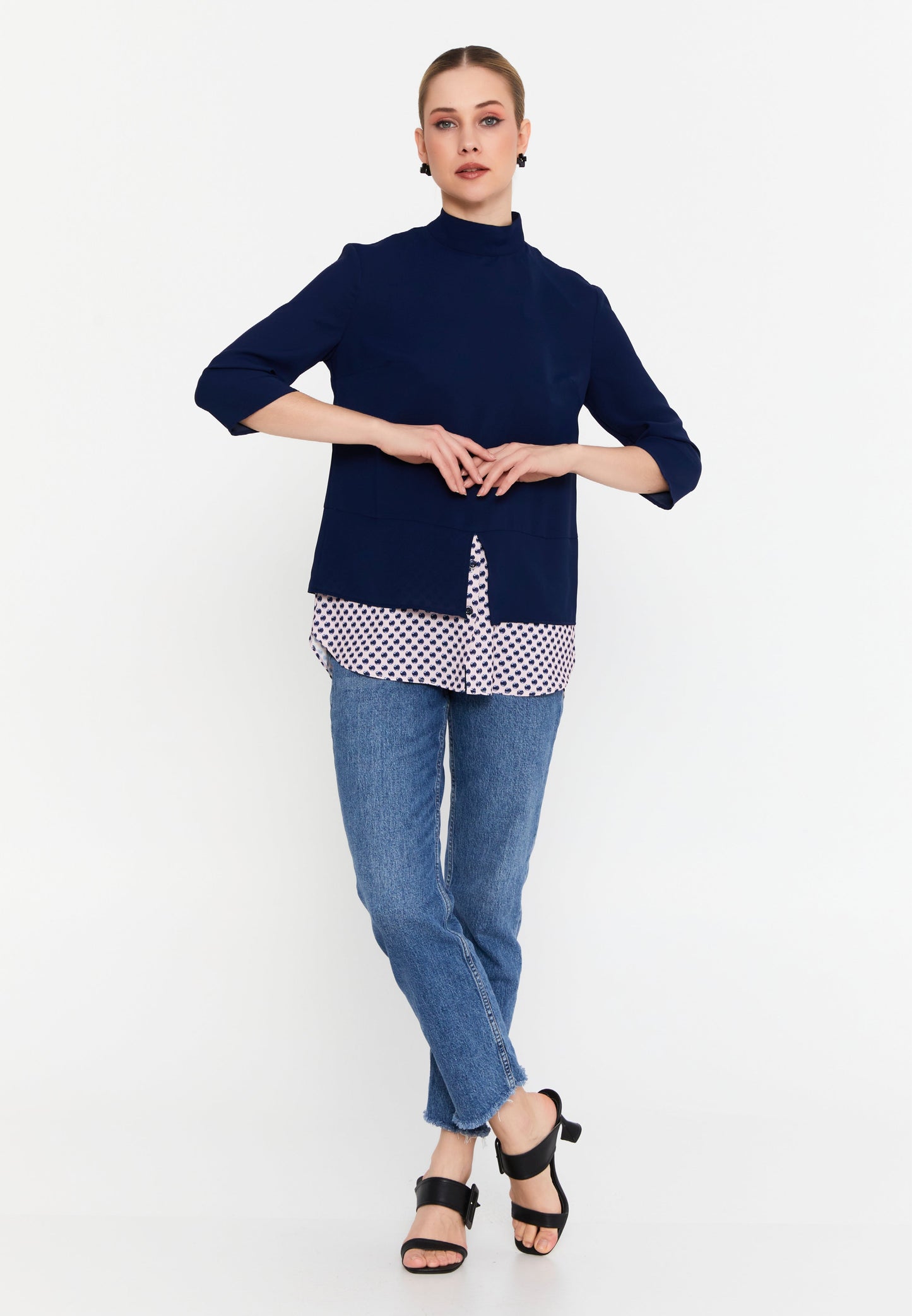 Mid-Length Abstract Pattern Blouse