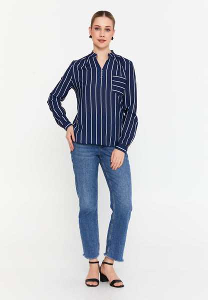 Long Sleeve Striped Button-Up Blouse