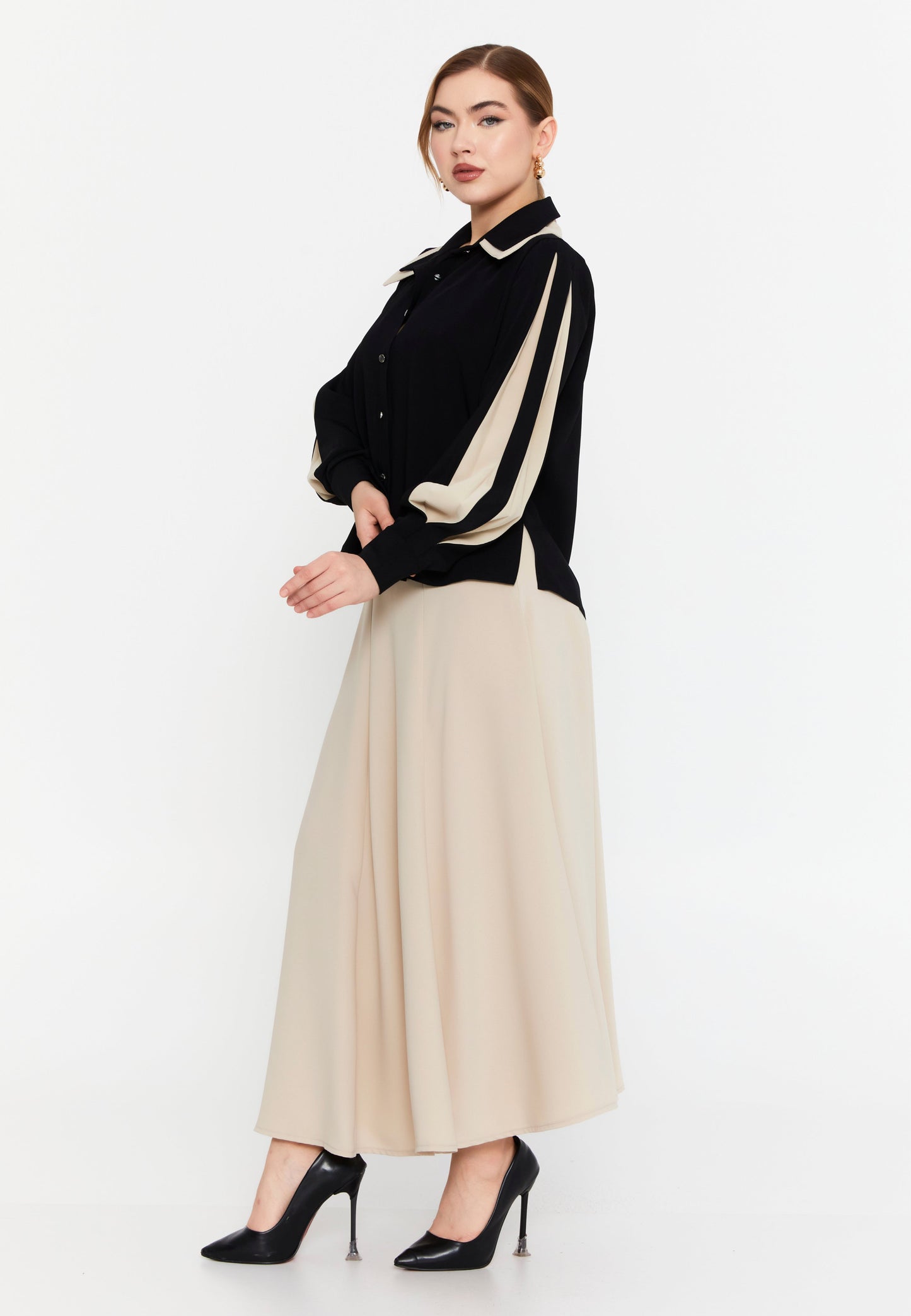 Long Sleeve Plain-Tone Two-Piece Set