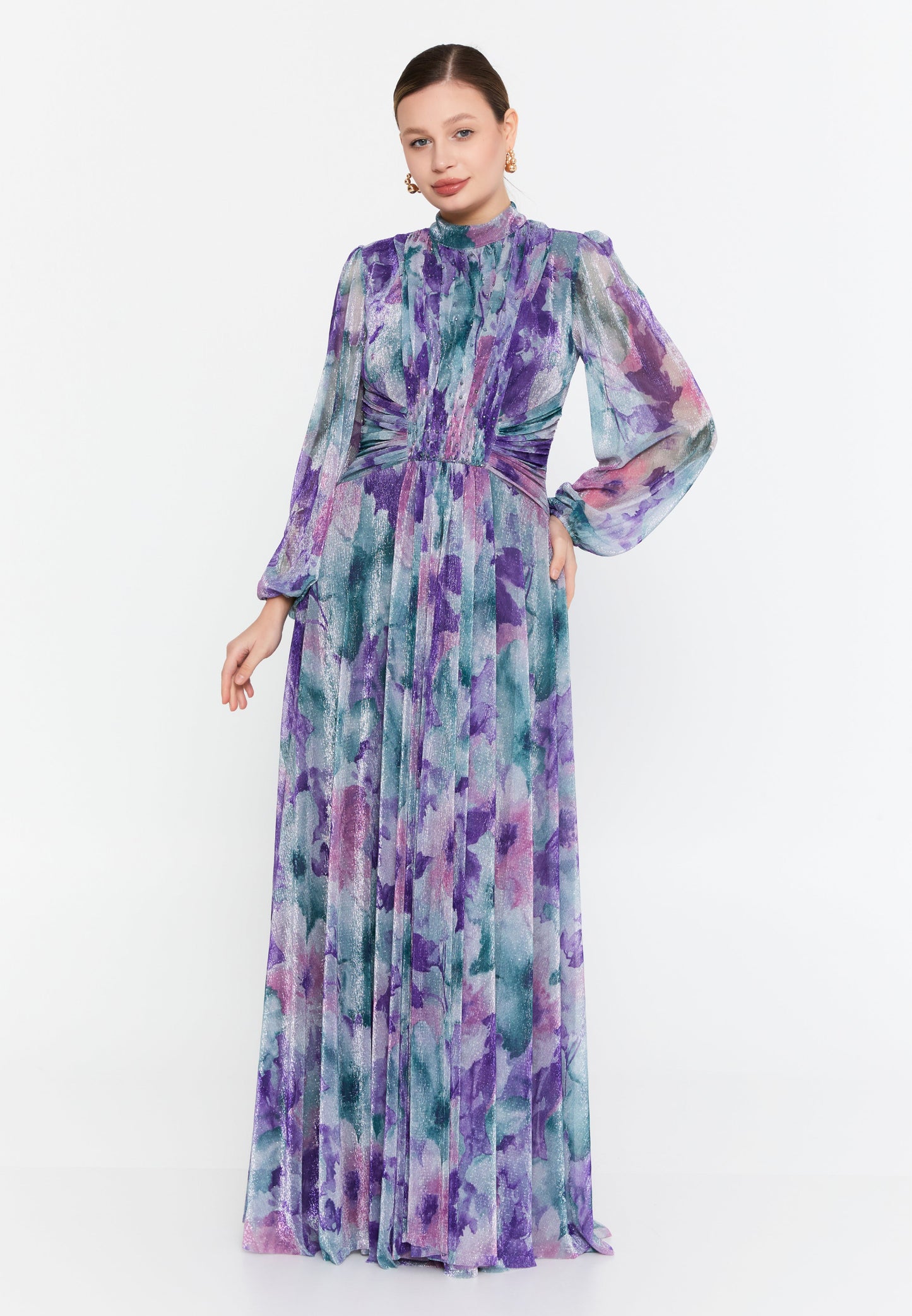 Elegant Long-Sleeve Chiffon Maxi Dress