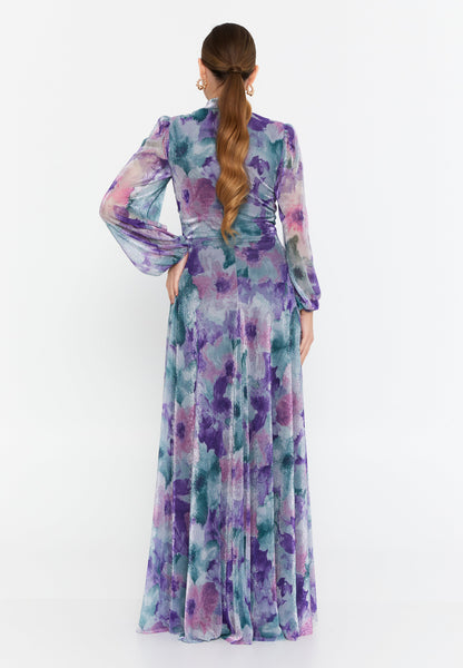 Elegant Long-Sleeve Chiffon Maxi Dress