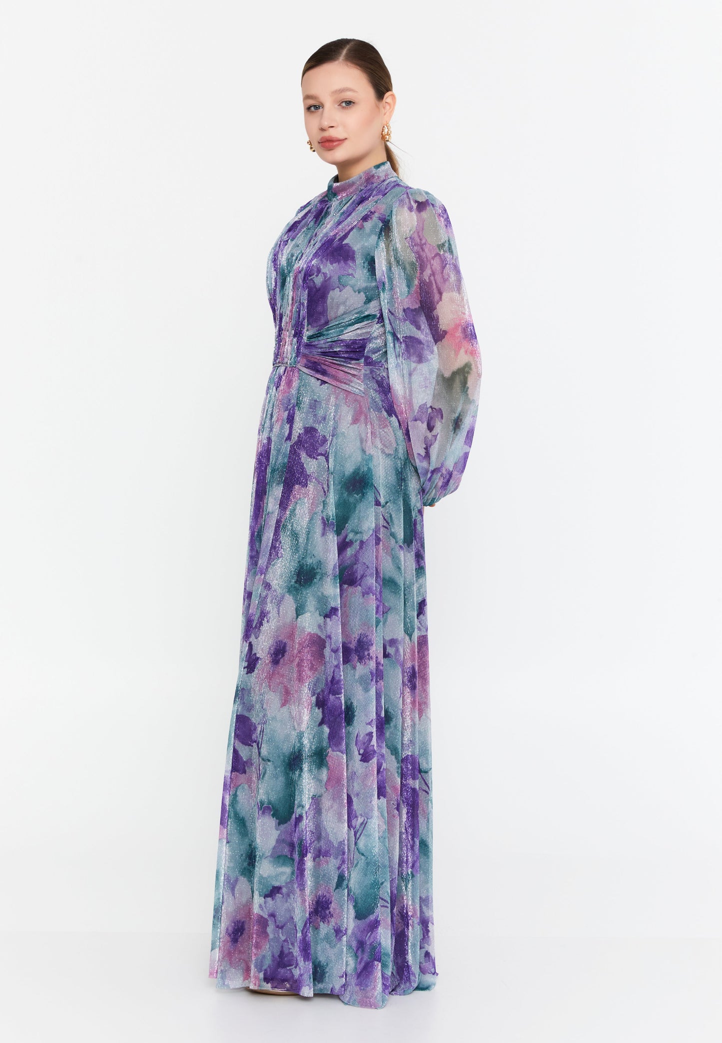 Elegant Long-Sleeve Chiffon Maxi Dress