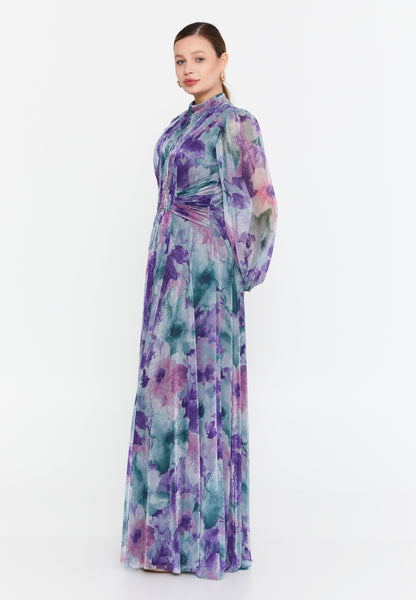 Elegant Long-Sleeve Chiffon Maxi Dress