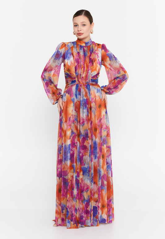 Elegant Long-Sleeve Chiffon Maxi Dress