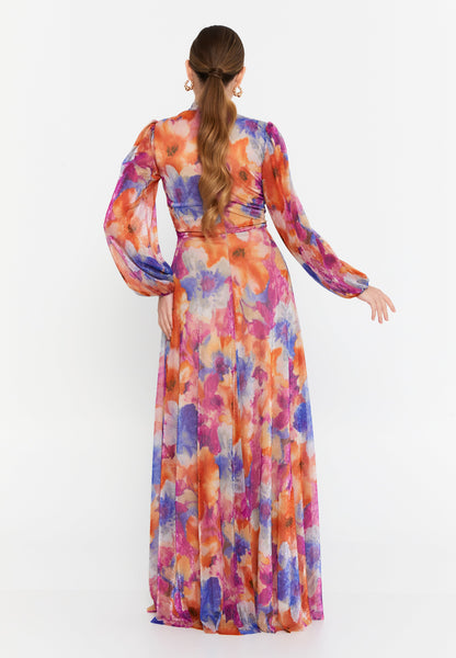 Elegant Long-Sleeve Chiffon Maxi Dress