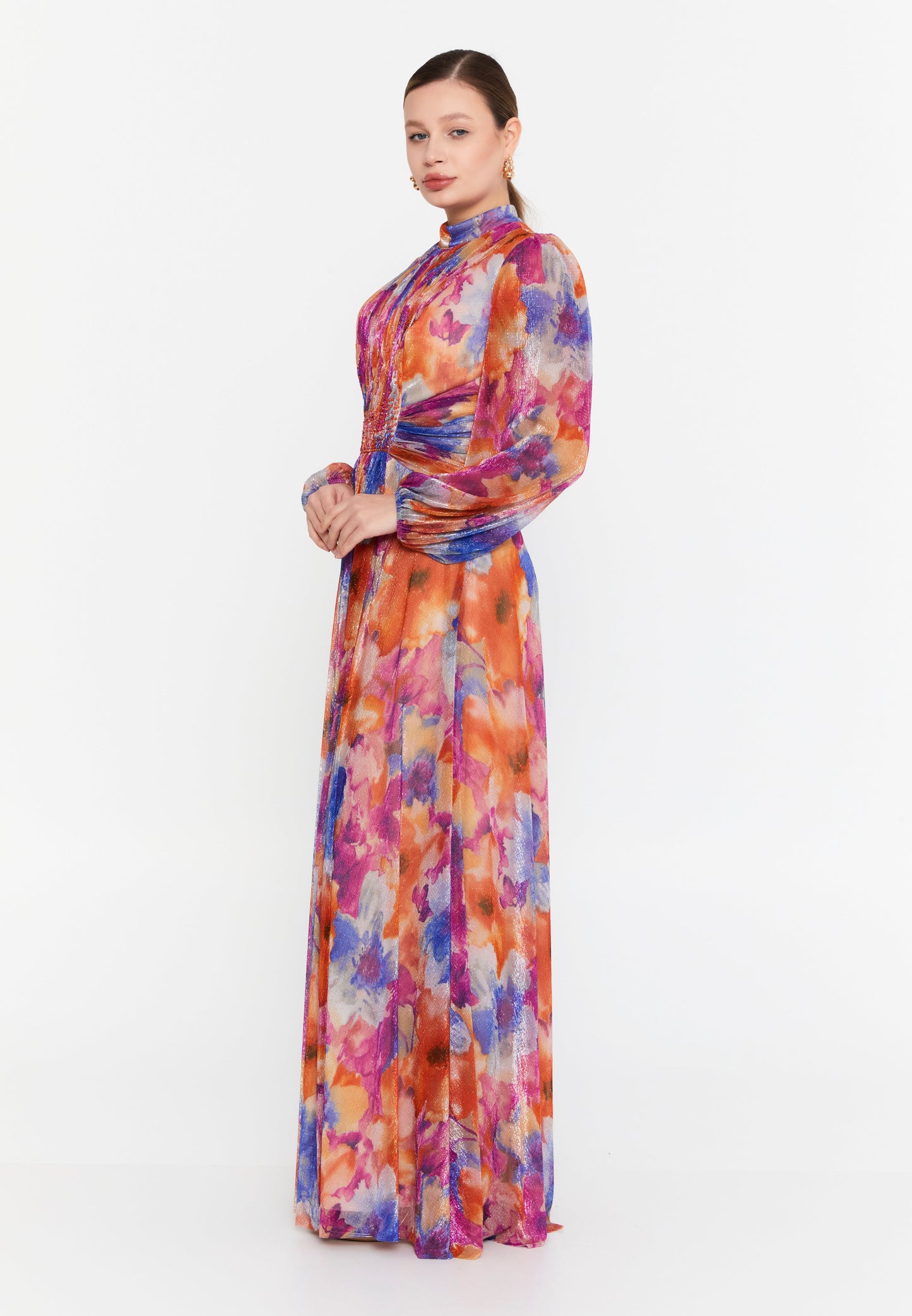 Elegant Long-Sleeve Chiffon Maxi Dress