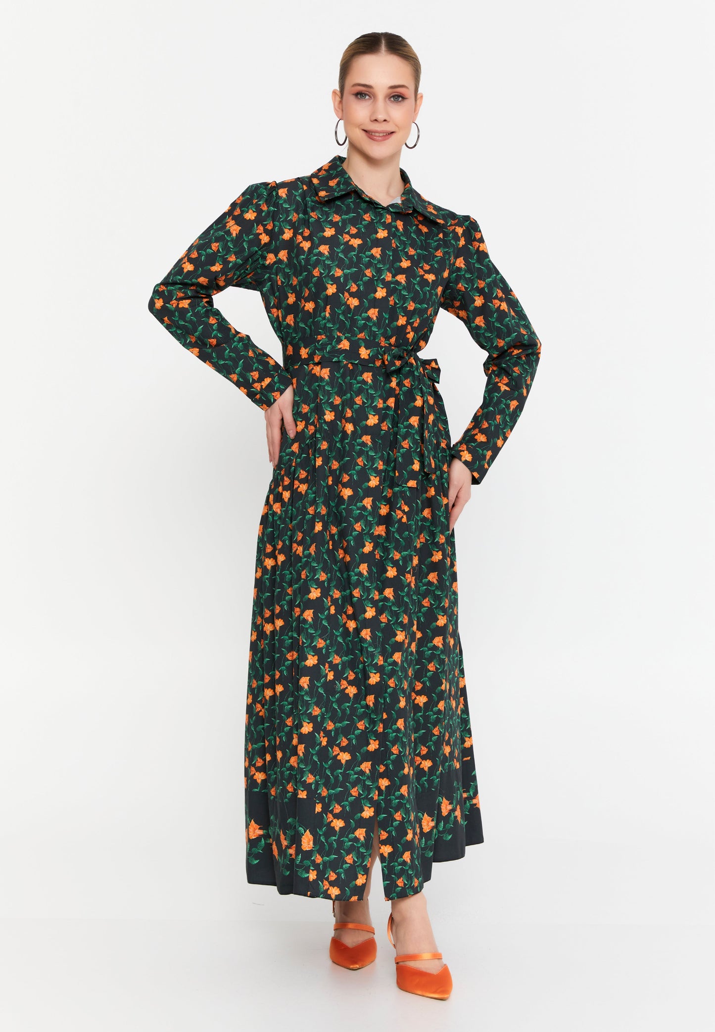 Long-Sleeve Polyester Maxi Dress