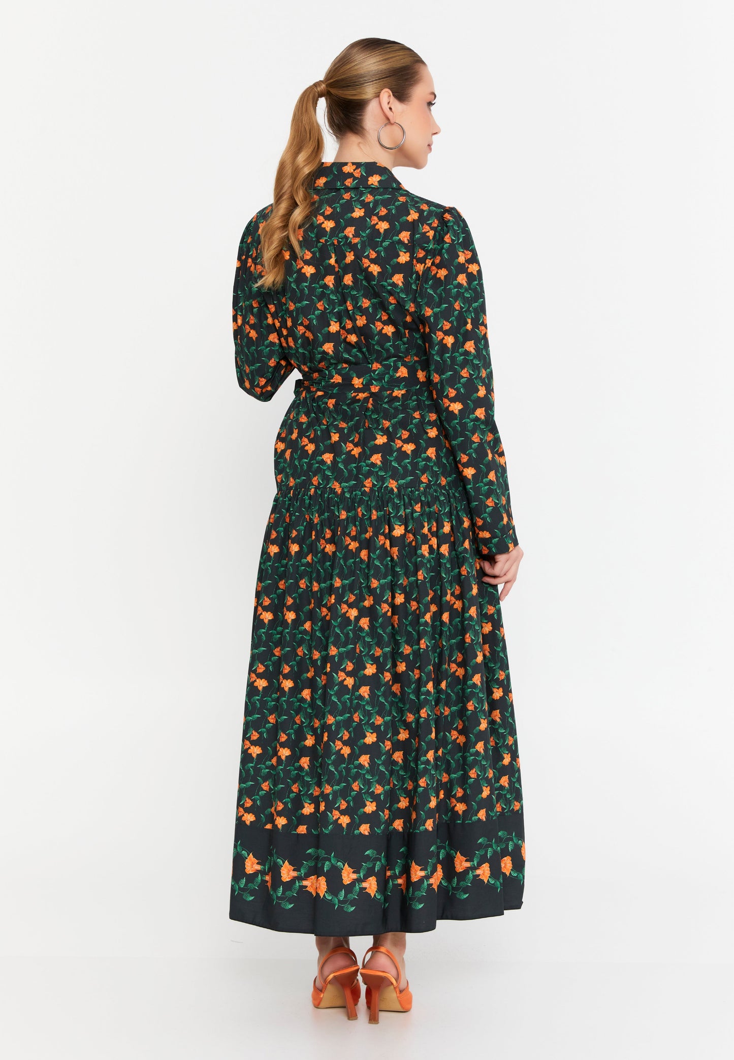 Long-Sleeve Polyester Maxi Dress