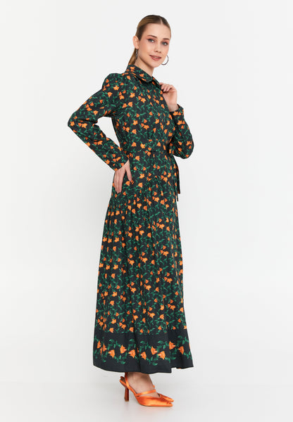 Long-Sleeve Polyester Maxi Dress