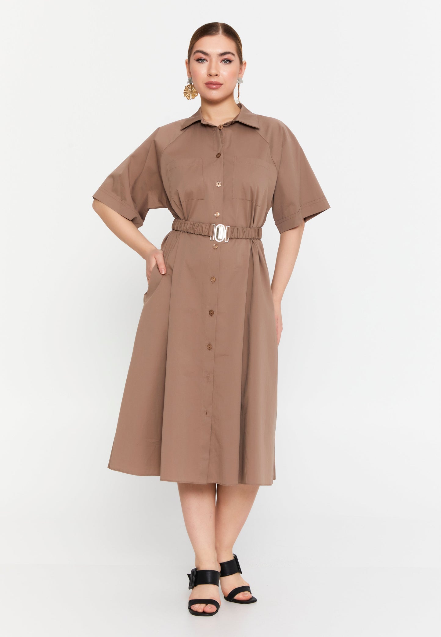 Elegant Short Sleeve Midi Dress