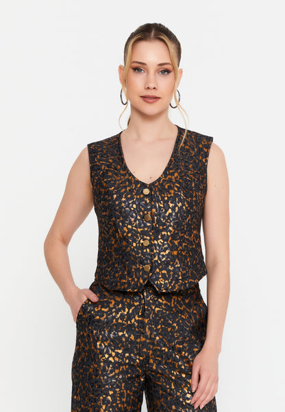 Sleeveless Leopard Print Two-Piece Set