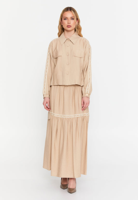 Long Sleeve Solid Linen Two-Piece Set